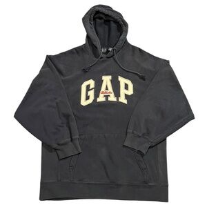 Vintage GAP Spellout Hoodie Large Blue Fleece Lined Big Logo 90s